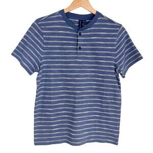 Janie and Jack Boys 100% Cotton Striped Slub Henley‎ | Pale Blue | SZ 10